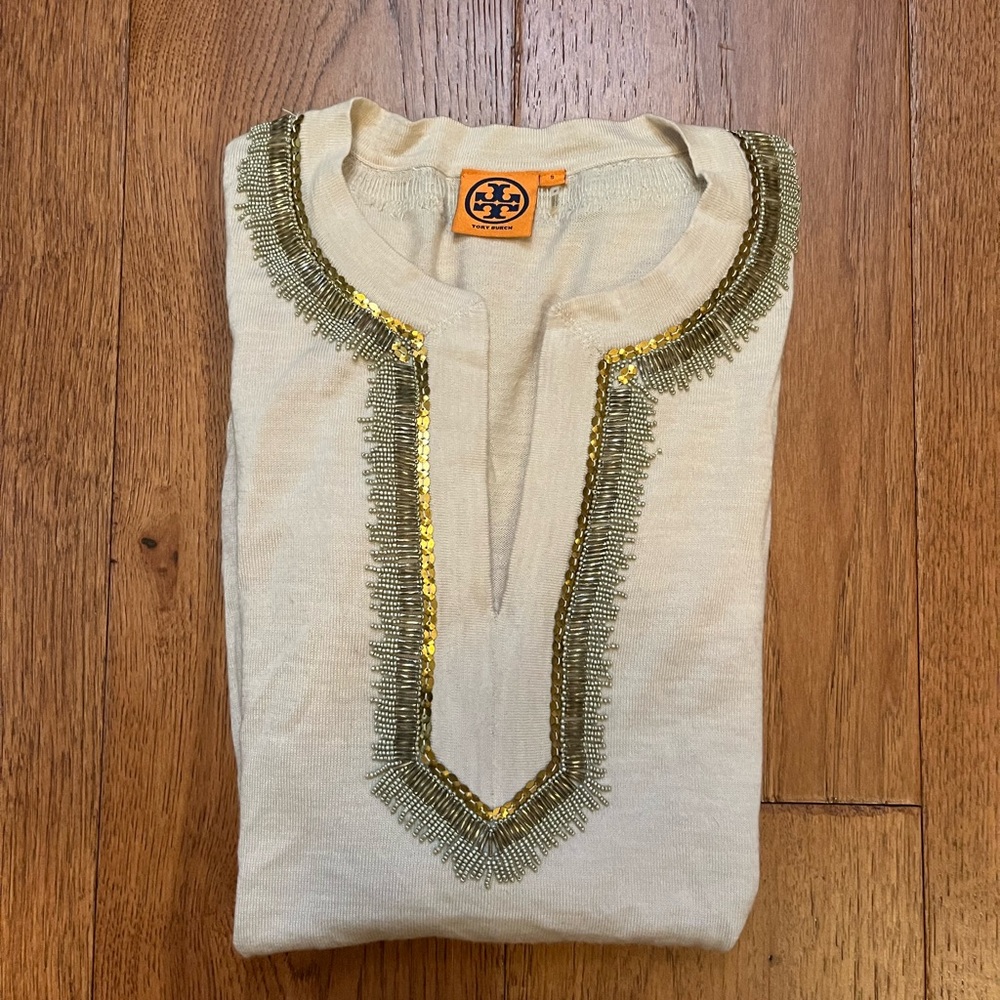 Tory Burch Cream Top with Gold Detailing